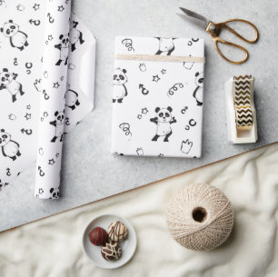 Papel De Presente Diversão Panda Moderno Aniversário de Crianças