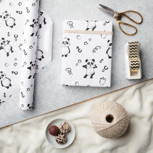 Papel De Presente Diversão Panda Moderno Aniversário de Crianças (Artesanato)