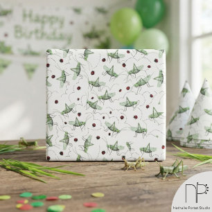 Papel De Presente Diversão Saltamontes Bug Bonanza Cute Verde & Verm