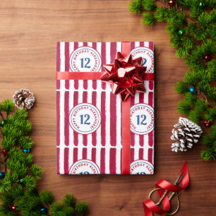 Papel De Presente Diversão Vermelho Listras de Pipoca Branco Padrão