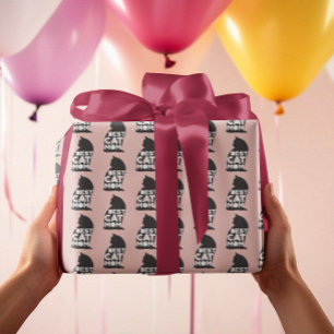 Papel De Presente Divertido Dia das Mães Rosa Melhor Gata Mãe de Tod