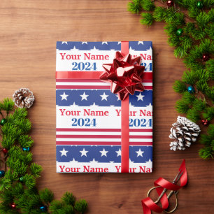 Papel De Presente Divertido Político Bandeira Americana Patriótica 2
