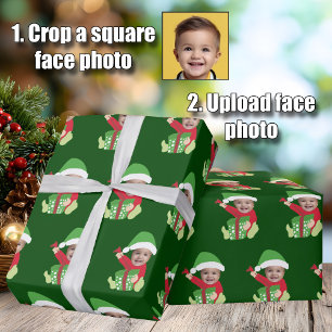 Papel De Presente Divertido Rosto de Elfo Infantil Natal Personaliza