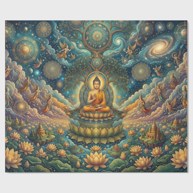 Papel De Presente Divino Buda em Profunda Meditação Embrulho de Arte (Aberto)