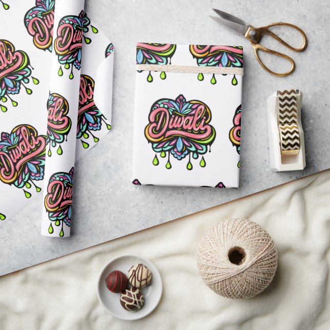 Papel De Presente Diwali Colorful Hearts (Artesanato)