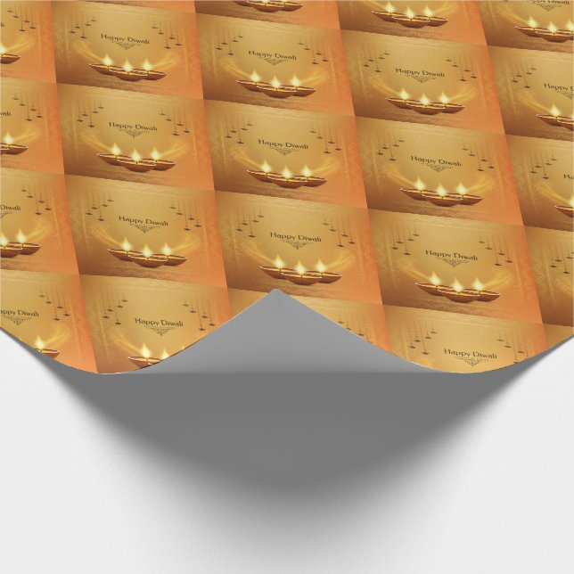 Papel De Presente Diwali Dourado com Diya  (Ponta)