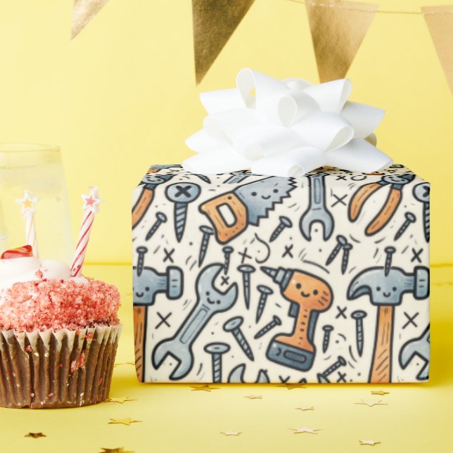 Papel De Presente DIY Tools Cartoon Kawaii Art (Festa de aniversário)