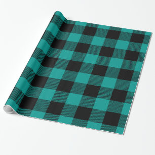Papel De Presente Dk Teal Preto Imenso Xadrez Lumberjack Búfalo