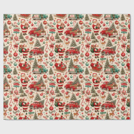 Papel de Presente do Caminhão do Papai Noel Vintag