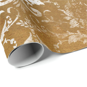 Papel De Presente Do damasco sujo floral Dourado da casa de campo do