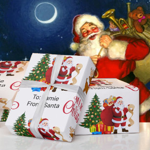 Papel De Presente Do nome da criança do Papai noel Reindeer de Nata