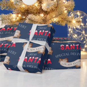 Papel De Presente Do Papai Noel Seu Nome no Natal Azul-Marinho
