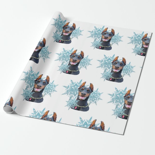 Papel De Presente Doberman Pincher Snowflakes de Natal (Desenrolado)