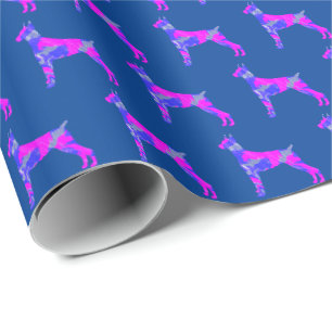 Papel De Presente Doberman Pinshe Dog Silhouette Pink/Blue Blue Gift