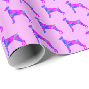 Papel De Presente Doberman Pinshe Dog Silhouette Pink/Blue Pink Gift