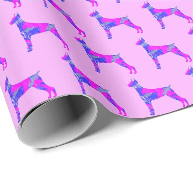 Papel De Presente Doberman Pinshe Dog Silhouette Pink/Blue Pink Gift (Ponta do rolo)