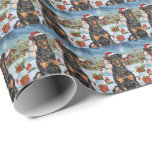 Papel De Presente Doberman Winter Wonderland Christmas Joy<br><div class="desc">Este design festivo captura o espírito alegre da época de férias, apresentando um adorável filhote vestindo um chapéu de Papai Noel. O cachorro está aninhado numa terra maravilhosa de inverno, completo com um boneco de neve, uma árvore de Natal decorada, e presentes lindamente envoltos. Os flocos de neve caem suavemente,...</div>