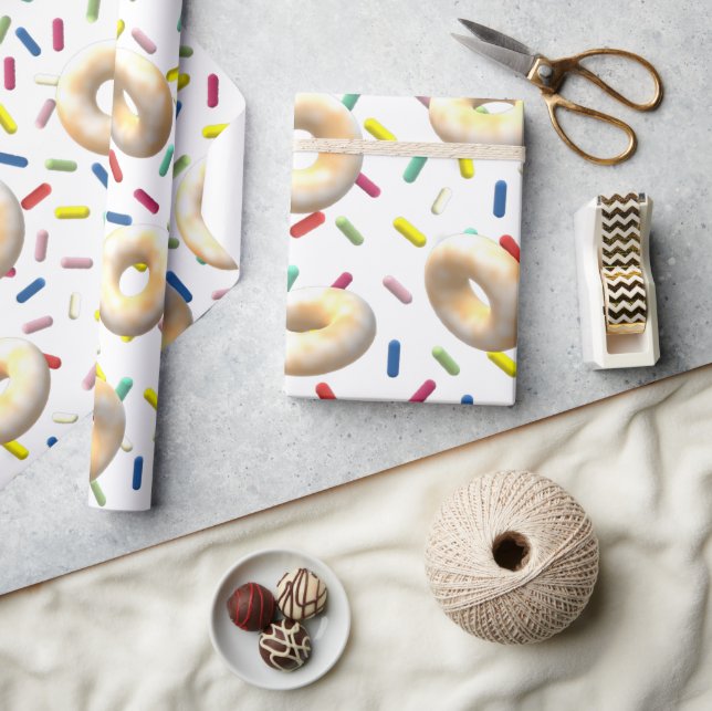 Papel De Presente Dobras Dusted Doughnut e Rainbow Sprinkles (Artesanato)