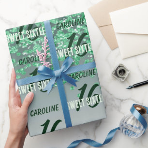 Papel De Presente Doce 16 Aniversário Brilhante com Glitter Verde Ca