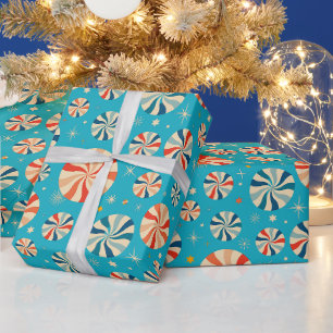 Papel De Presente Doce de Hortelã Natalino Azul Retro