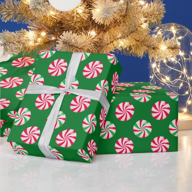 Papel De Presente Doce de Hortelã Redondo de Natal Verde  (Feriados)