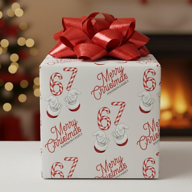 Papel De Presente Doce de Natal Bastão de Doces 6-7 Padrão Meme (Merry Christmas Candy Cane 6-7 Meme Pattern Wrapping Paper
)