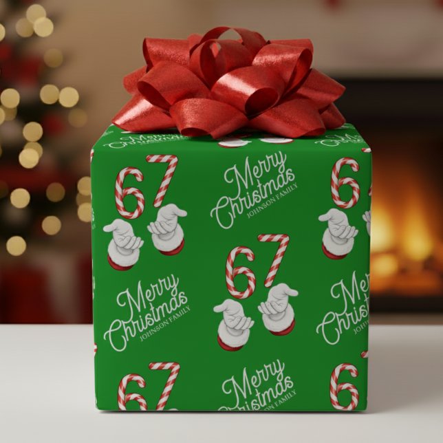 Papel De Presente Doce de Natal Bastão de Doces 6-7 Padrão Meme (Merry Christmas Candy Cane 6-7 Meme Pattern Wrapping Paper
)
