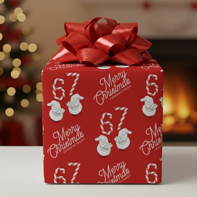 Papel De Presente Doce de Natal Bastão de Doces 6-7 Padrão Meme (Merry Christmas Candy Cane 6-7 Meme Pattern Wrapping Paper
)