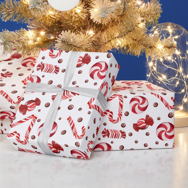 Papel De Presente Doce de Natal com Bastão de Chocolate e Toffee Ver (Feriados)