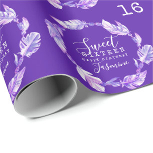 Papel De Presente Doce dezesseis penas e miçangas cor d'água púrpura