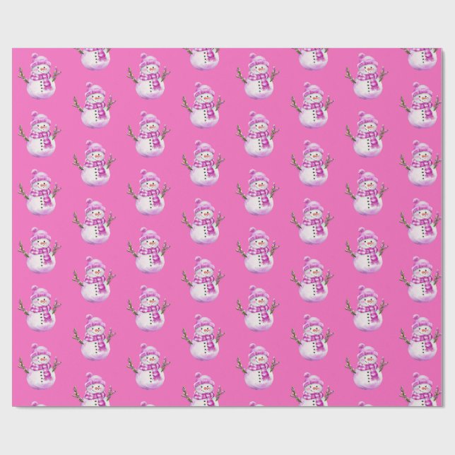 Papel De Presente Doce Homem de Neve Rosa Branco Natal  (Aberto)