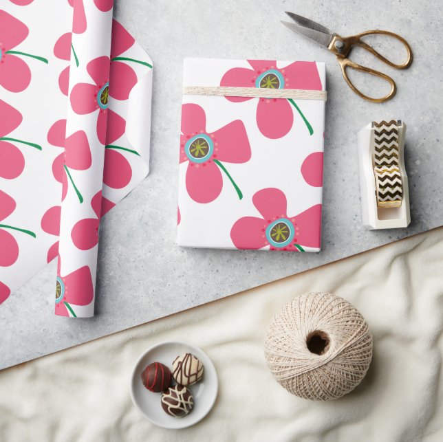 Papel De Presente Doce Margarida Rosa Flor de Verão Presente Caprich (Artesanato)