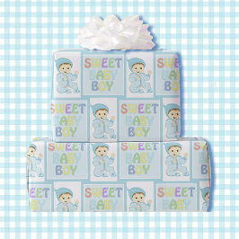 Papel De Presente Doce Menino em Pastel Chá de fraldas Azul