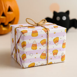 Papel De Presente Doce Milho de Candy e Estrelas Padrão de Halloween