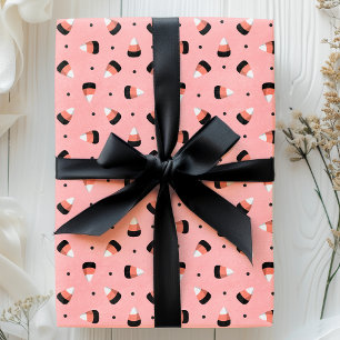 Papel De Presente Doce Milho de Halloween em Padrão Rosa