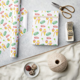 Papel De Presente Doce Padrão Aquarela de Sorvete de Bala de Verão