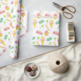 Papel De Presente Doce Padrão Aquarela de Verão Fofo