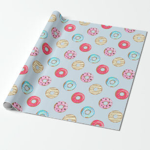 Papel De Presente Doce padrão de Doughnut Glacê Azul Claro