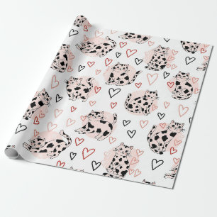 Papel De Presente Doce Padrão de Gatos Kawaii Rosa & Corações (4)