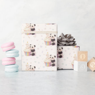 Papel De Presente Doce Panda de Pastel Aniversário de 3 anos