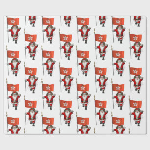 Papel De Presente Doce Papai Noel Com Bandeira De Hong Kong
