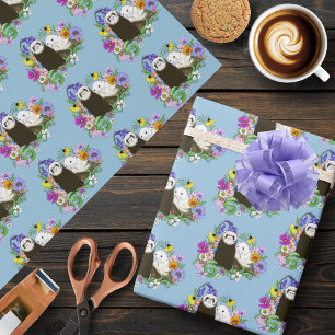 Papel De Presente Doce Par de Furões Florais Azuis Caprichosos