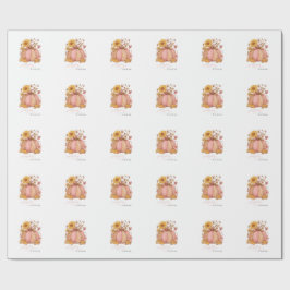 Papel De Presente Doce pequeno remendo de abóbora com florais está a