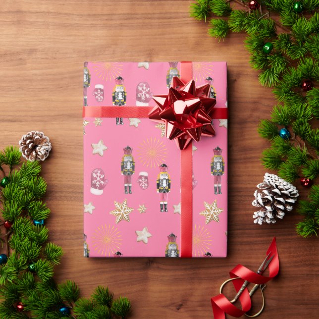 Papel De Presente Doce Quebra-Nozes Rosa Açúcar Terra Aquarela (Presente de Natal)