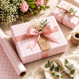 Papel De Presente Doce Rosa Suave Xadrez de Aniversário