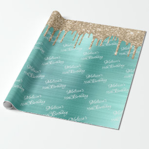 Papel De Presente Doce Sexto Aniversário Glitter Dourado Lágrimas