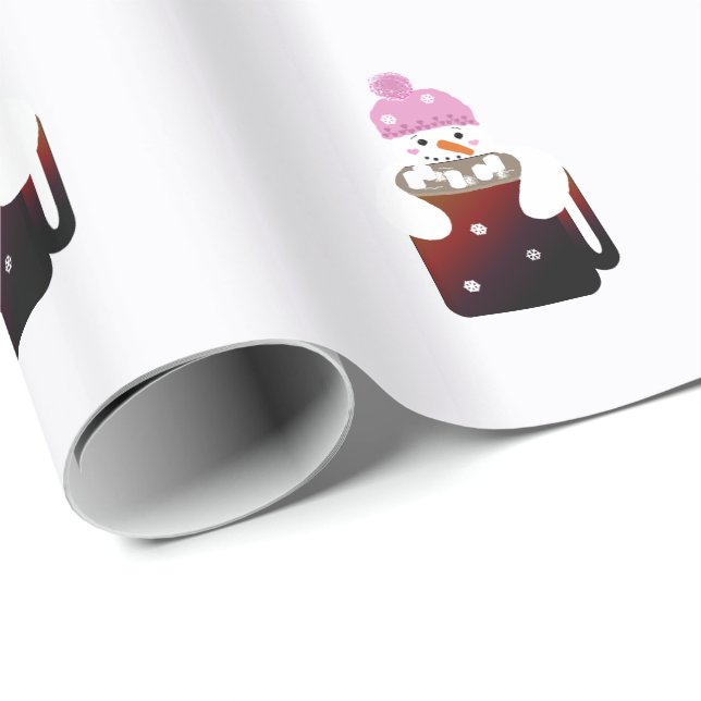 Papel De Presente Doce Snowman Abraçando uma Caneca (Ponta do rolo)