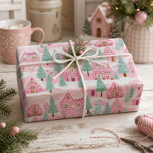 Doce Vila de Pão de Mel Rosa Pastel Natal