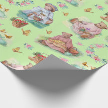 Doce Vintage Bear Tea Party Suave Verde e Rosa