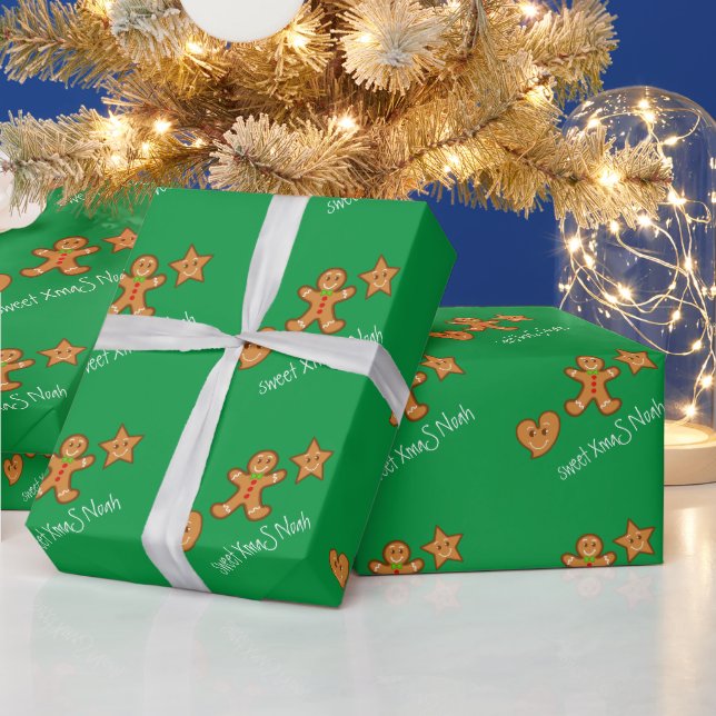 Papel De Presente doce XmaS gingercake pals-Green Wrappaper (Feriados)